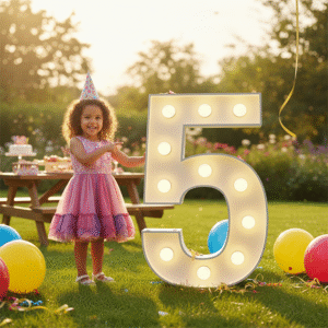 5th light up birthday numbers with girl- We do events