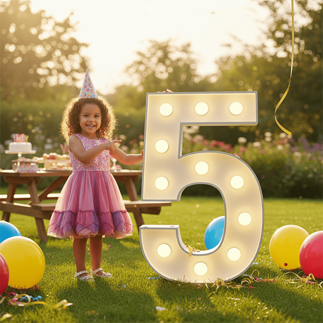 5th light up birthday numbers with girl- We do events