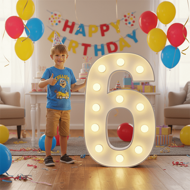 6th Light up birthday numbers with boy- We do events