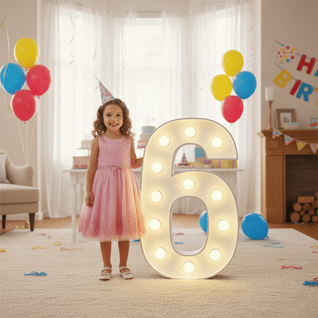 6th Light up birthday numbers with girl- We do events