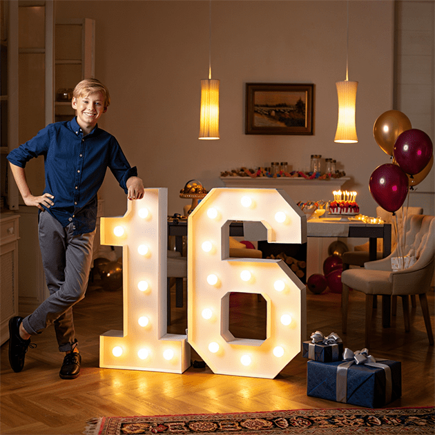 Light up numbers 16 with a boy- We do events