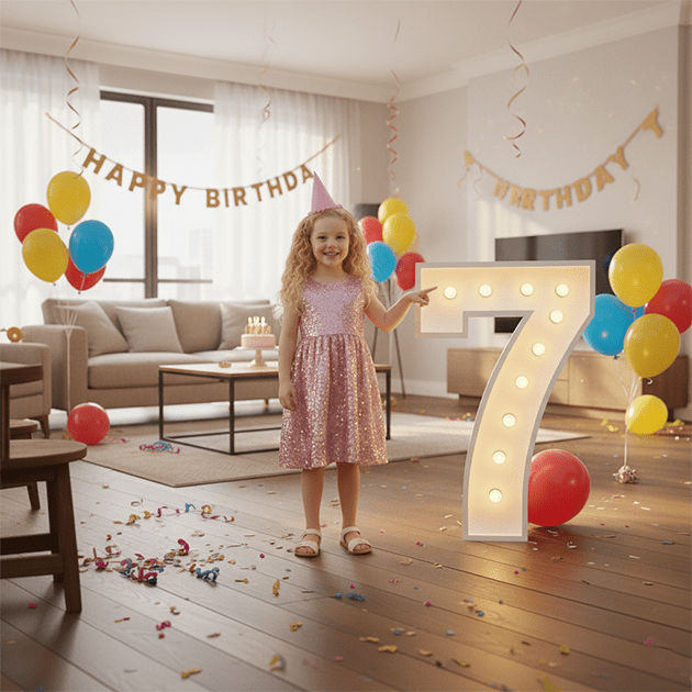 Light up numbers 7th bithday with girl- We do events